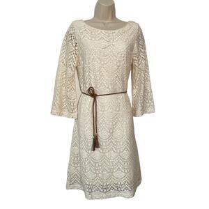 Lace Dress with Lasso Belt! Creamy Lace Short Dress, Lined, Sz 10